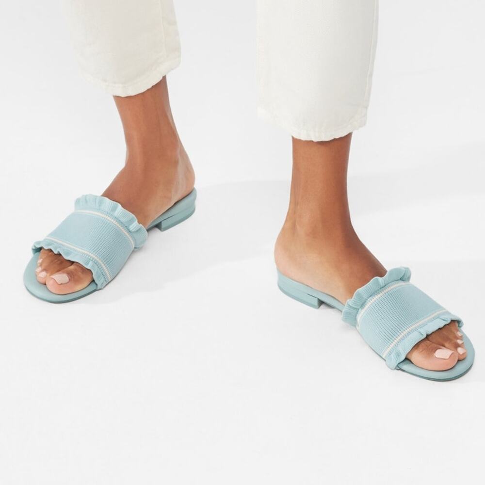Vivaia Floria Round Toe Slide Sandals Old Money Blue Knit Breathable Comfort 9